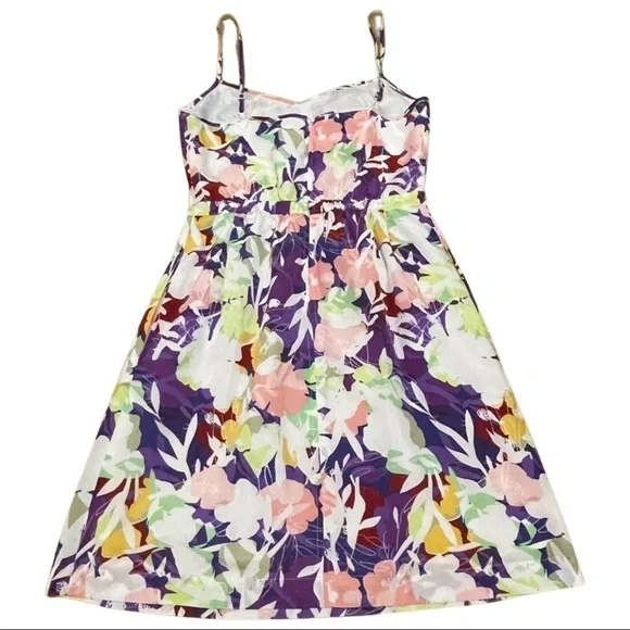 J Crew Dress Women's 0 White Pink Purple Spaghetti Strap Floral Mini Bright Fun - Picture 3 of 9